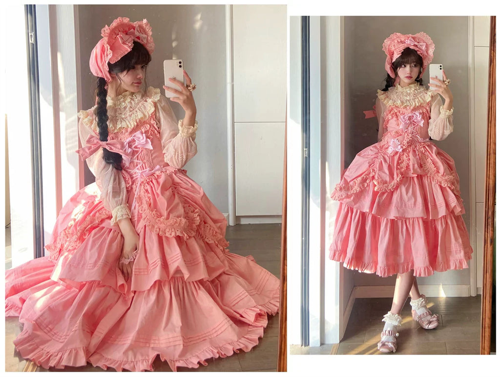 Cotton Gothic Lolita Long JSK, Drawn-up Hem - image 34