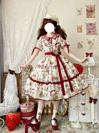 The Bear's Strawberry Field - Daily Lolita OP Dress With Petal Collar & Bear Strawberry Print and Accessories - image 11