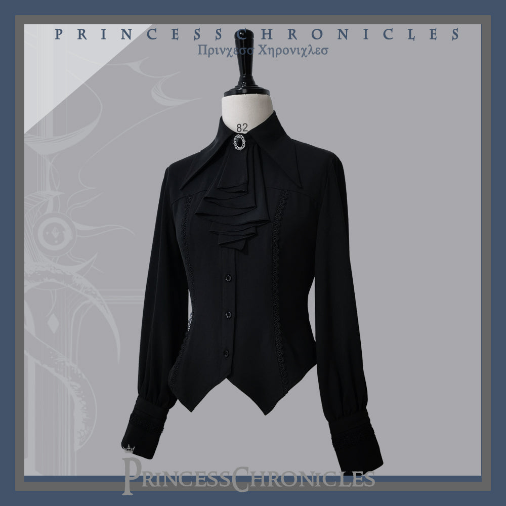 Black and Blue Retro Ouji Lolita Shirt with Mutton Sleeves - image 4