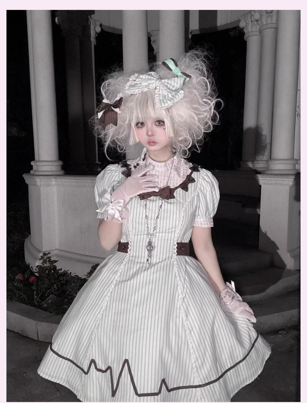 Mint Prescription - Old School Lolita Striped OP Dress, Electrocardiogram Trace and Accessories - image 15