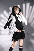 Rabbit Feather - Black Ouji Lolita Vest Shorts Suit Prince Cloak Set - image 8