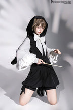 Rabbit Feather - Black Ouji Lolita Vest Shorts Suit Prince Cloak Set - image 12