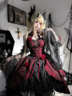 Rose Blood - Black Red Gothic Lolita JSK Jacquard Court Dress - image 8