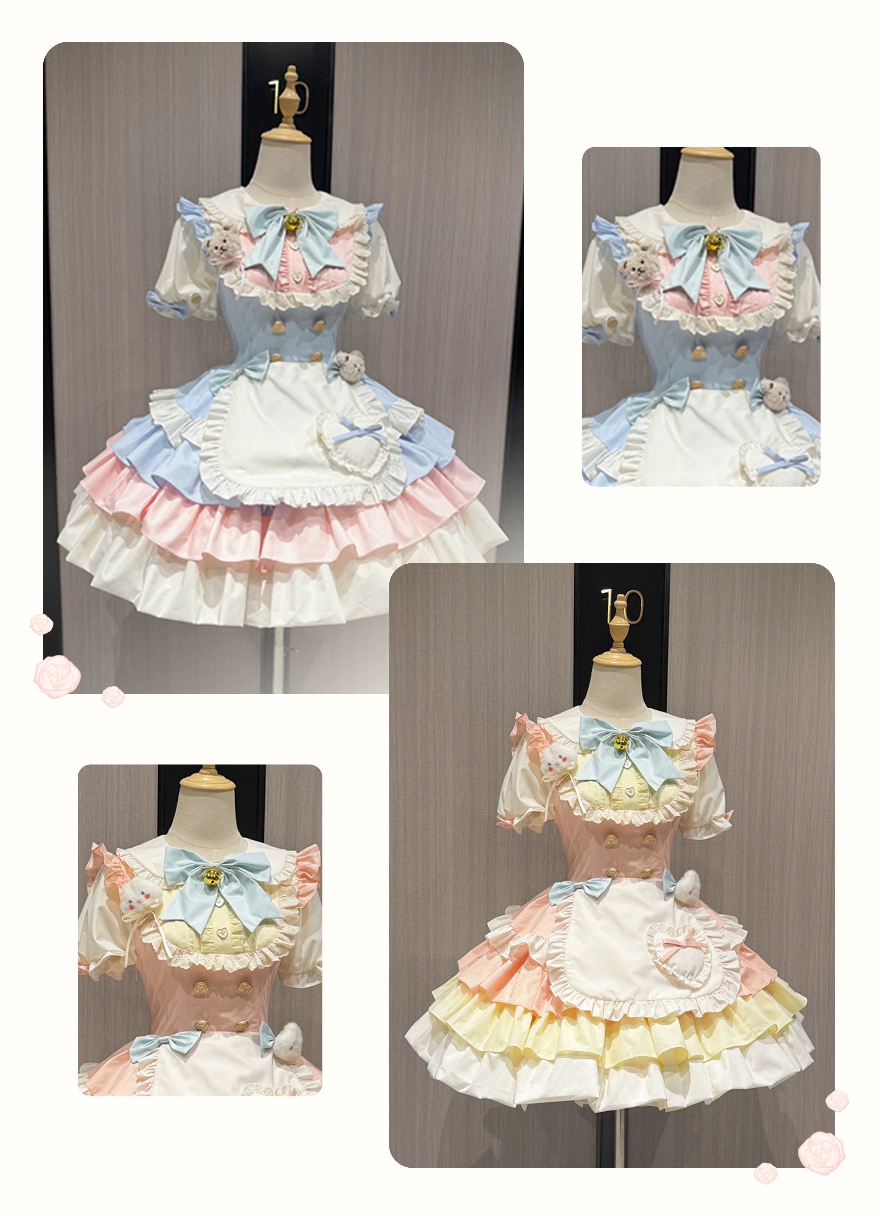 Cream Puff - Sweet Lolita Apron OP Dress, Bunny & Bear Details - image 8