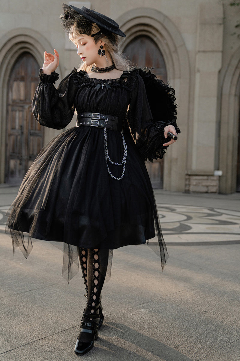 Gothic Lolita High Waist Black Dress - image 7