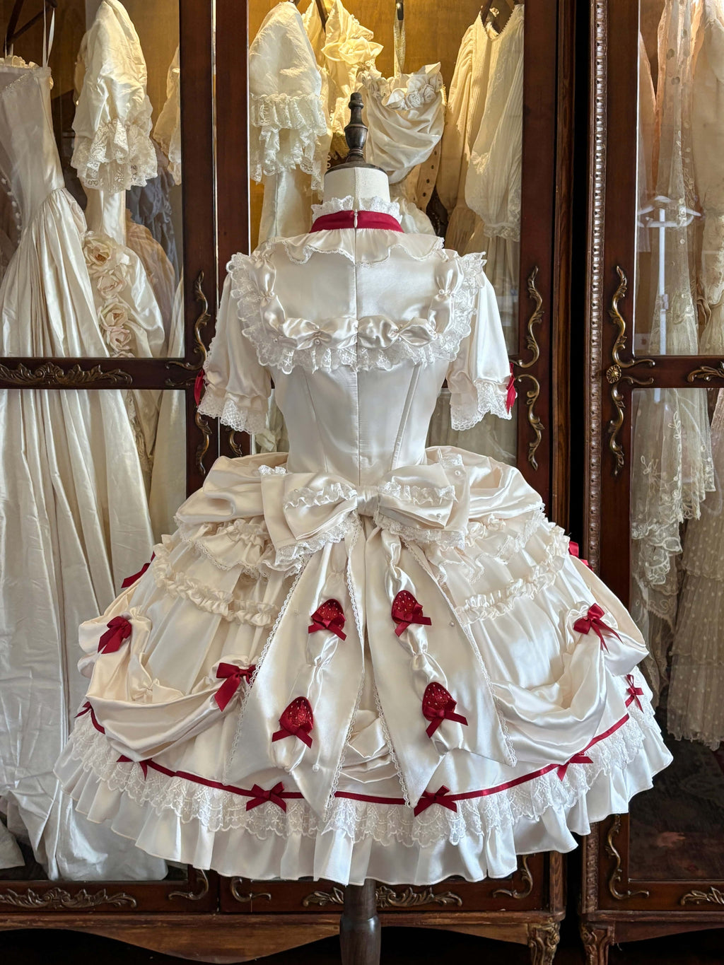 Paria Cream Strawberry Satin Lolita OP Dress and Accessories - image 3
