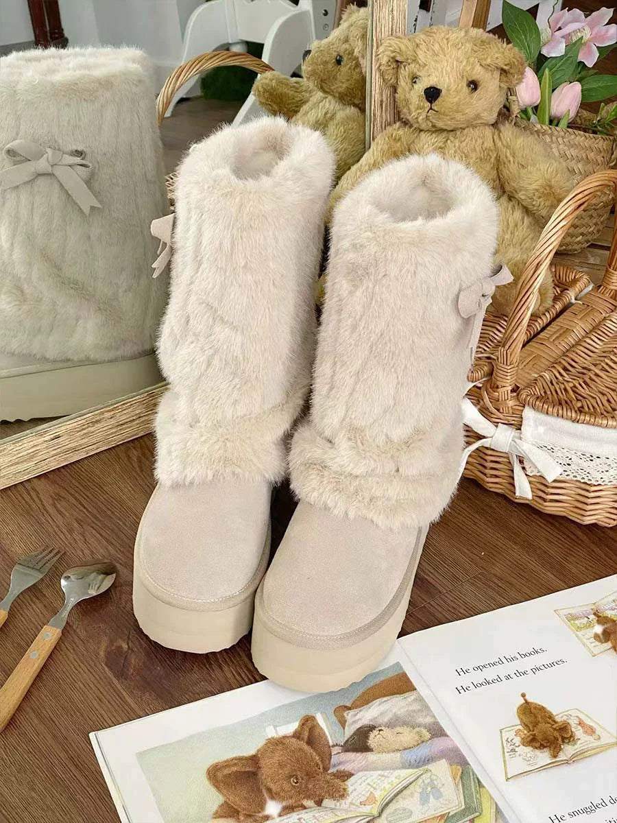 Winter Love Song - Winter Lolita Mid-Calf Boots Plush Snow Boots Thick Sole - image 22