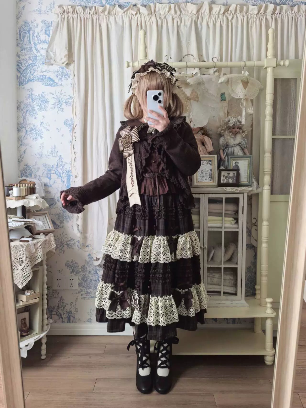 Coco Grace - Plaid Kawaii Lolita JSK Dress, Layered Ruffle & Bow and Accessories - image 15