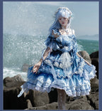 Blue Breath Jellyfish - Classic Lolita JSK Dress, Side Zipper - image 26