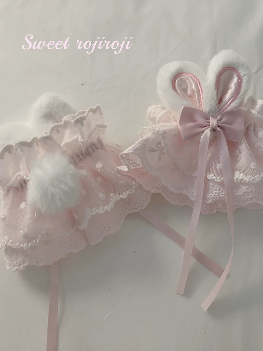 Cute Lolita Bunny Ears Cuffs Lace Summer Butterfly Hand Sleeves - image 8