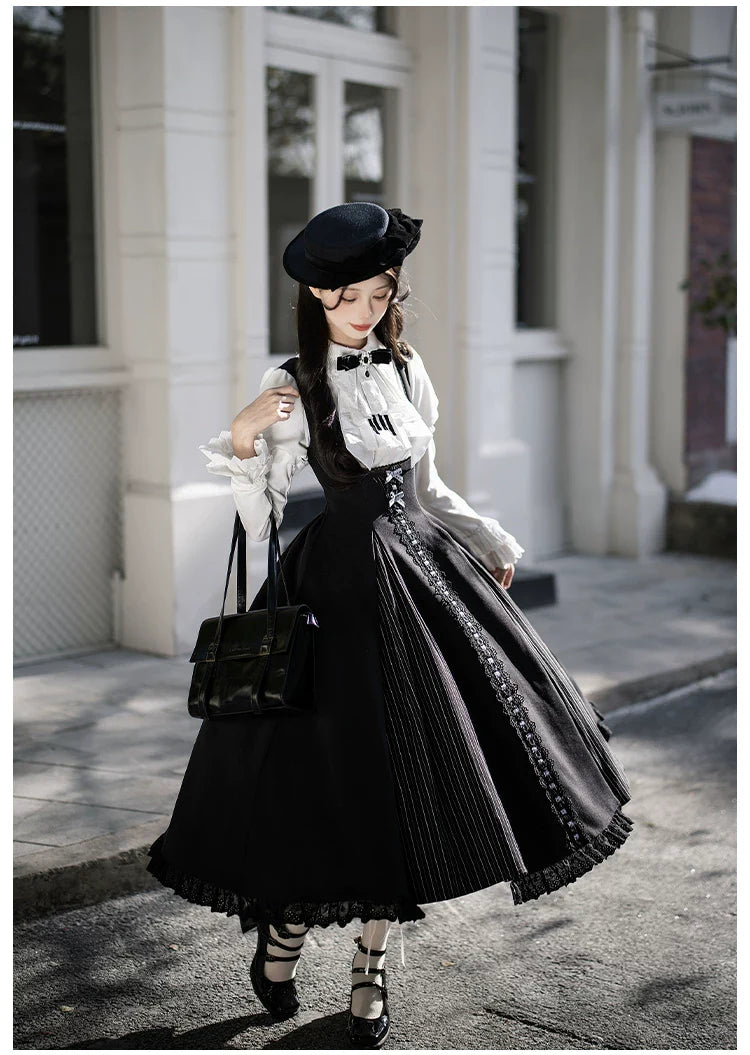 Monochrome Sonata - Classic Lolita Bust-supporting JSK Set, Piano Inspired - image 26