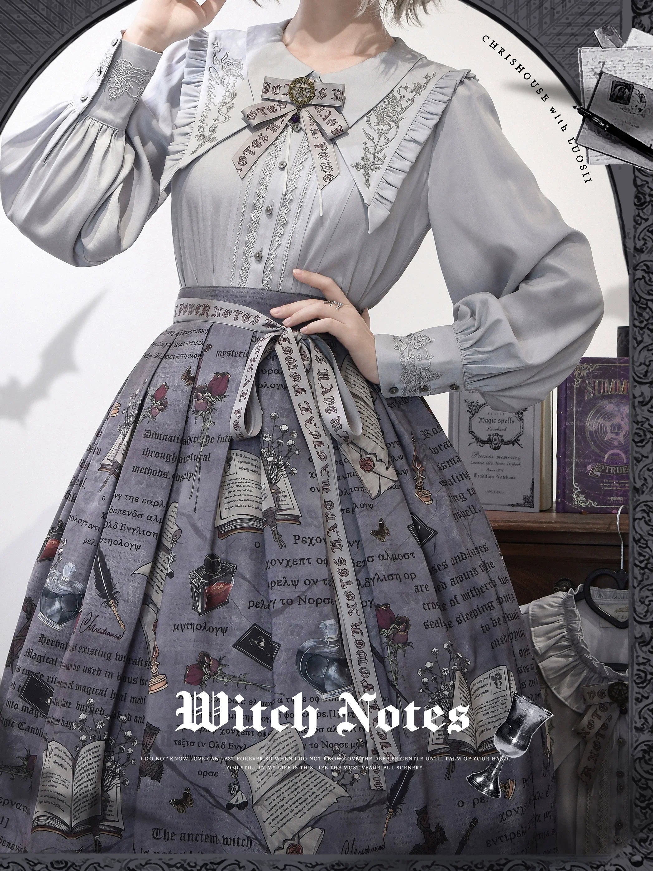Witch Notes - Gothic Lolita Embroidered Dress Suit, Cross and Rose Print - image 26