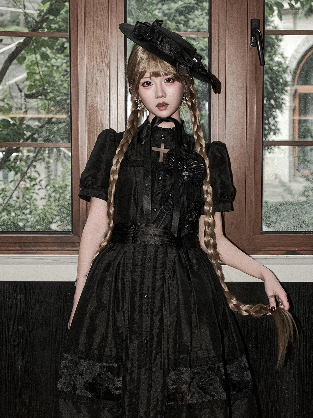 Ghost Orchid - Gothic Lolita OP Dress, Embroidered Cross - image 22