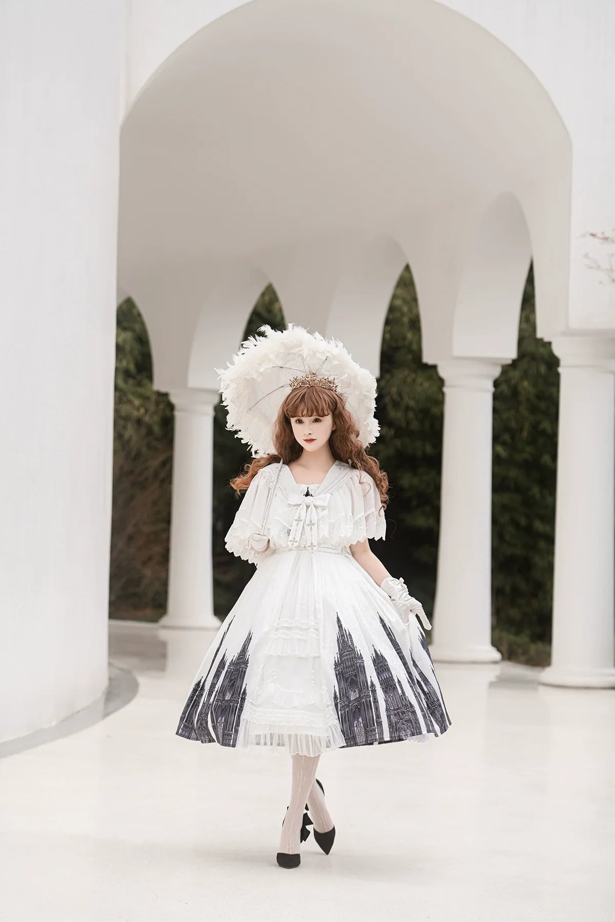 Silent Church - Gothic Lolita JSK Dress Printed Dress Thin Shawl Set - image 25