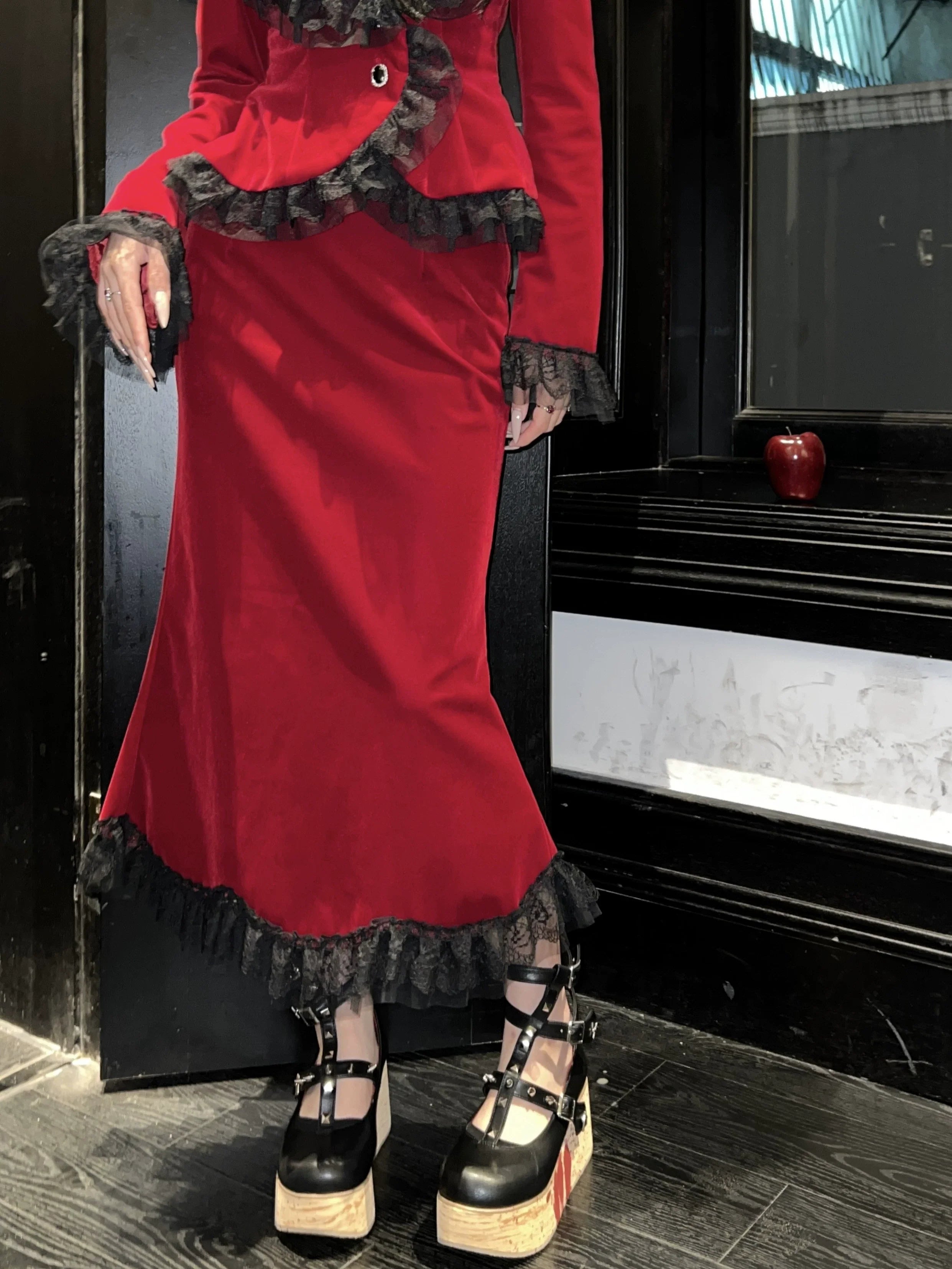 Poisonous Apple - Burgundy Lolita Jacket and Fishtail Skirt Options - image 13