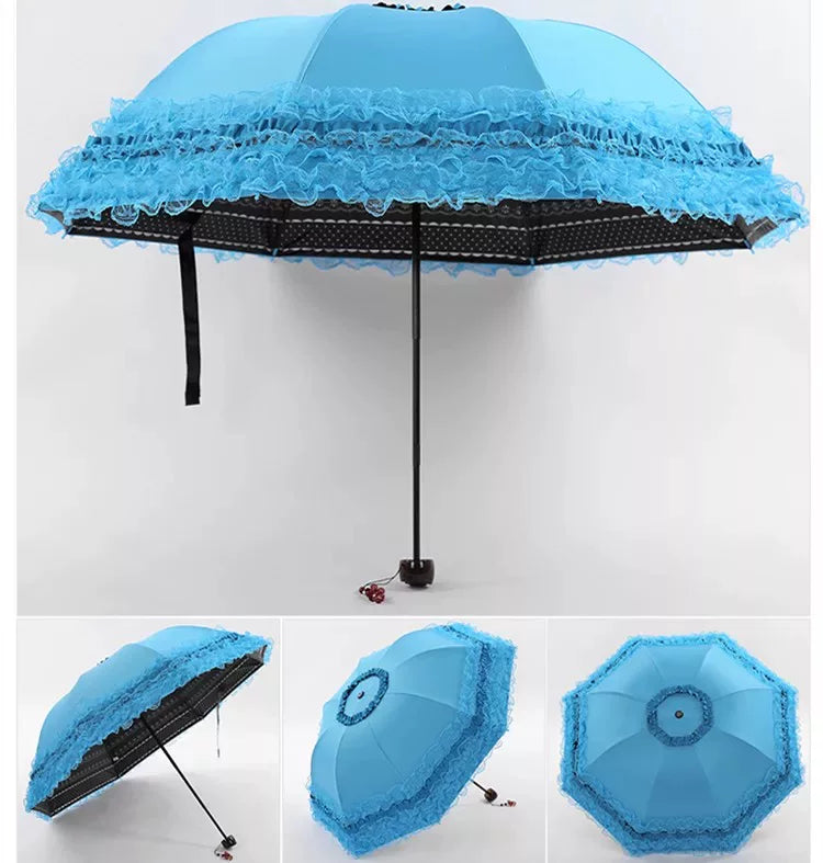 Foldable Lolita Parasol, Floral and Embroidery Detail - image 24