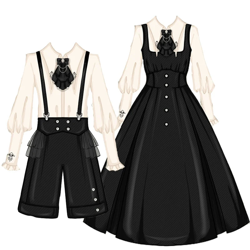 Night Raven Magic - Ouji Lolita Dress Set, Suspender Shorts & Cape - image 6