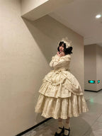 Cotton Gothic Lolita Long JSK, Drawn-up Hem - image 49