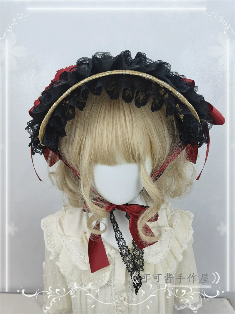 Country Lace Flower Lolita Bonnet, Multicolor - image 12
