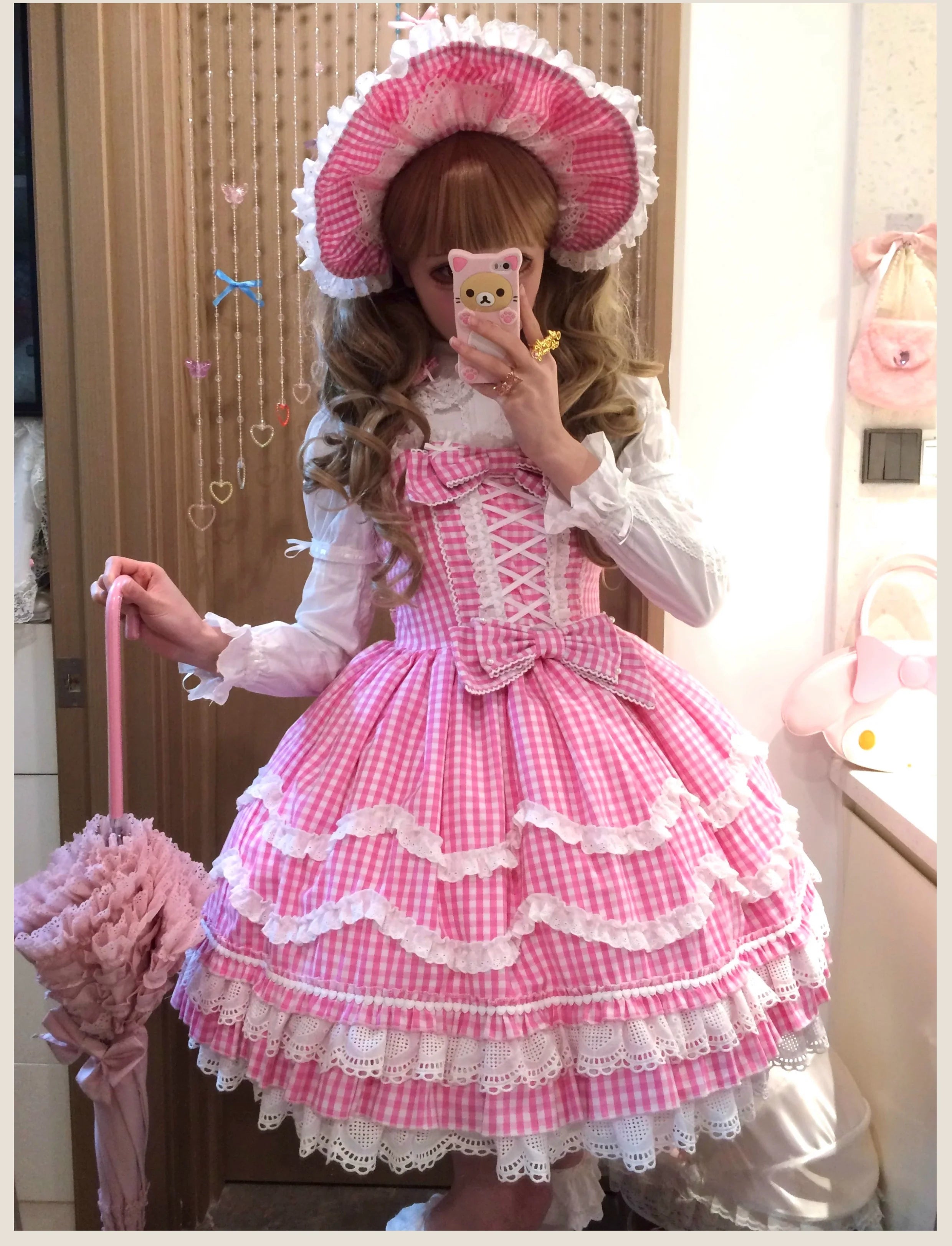 Plaid Baileys - Pink Plaid Old School Lolita JSK Dress - image 2