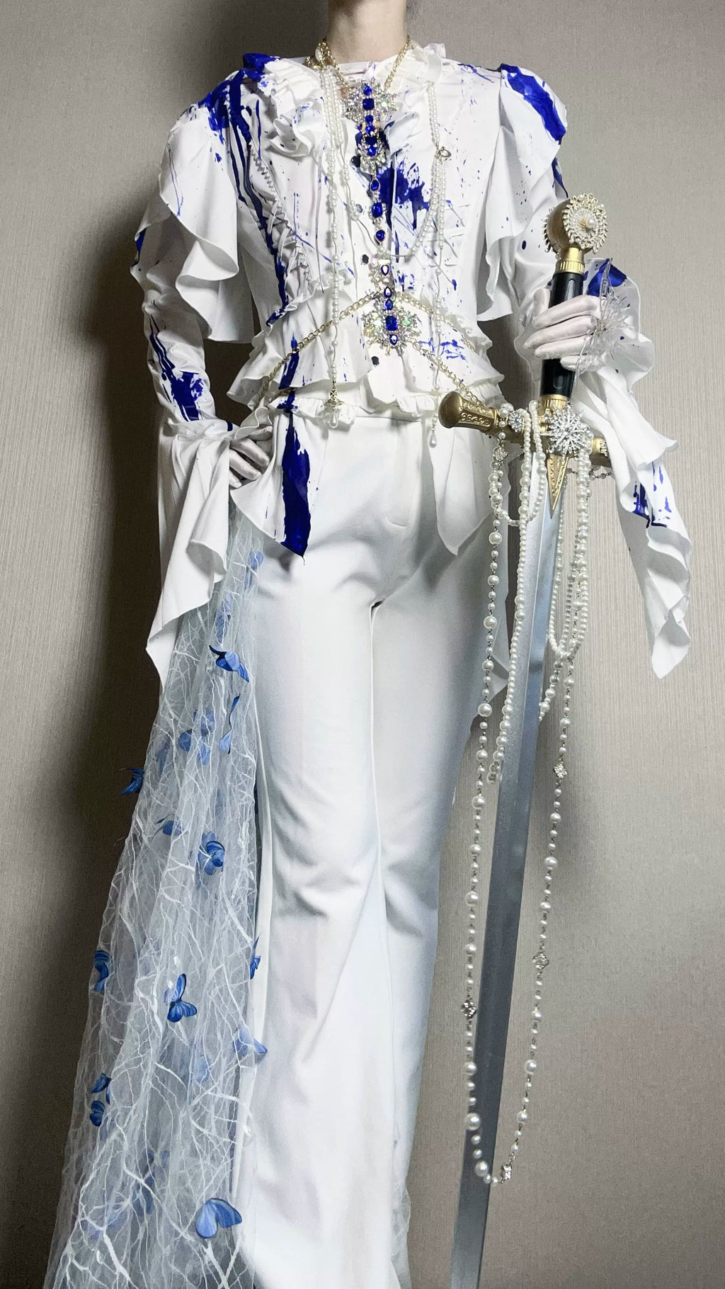 Echo of Deep Sea - Satin Ouji Lolita Trailing Blouse, Solid or Blood Stain Style - image 10