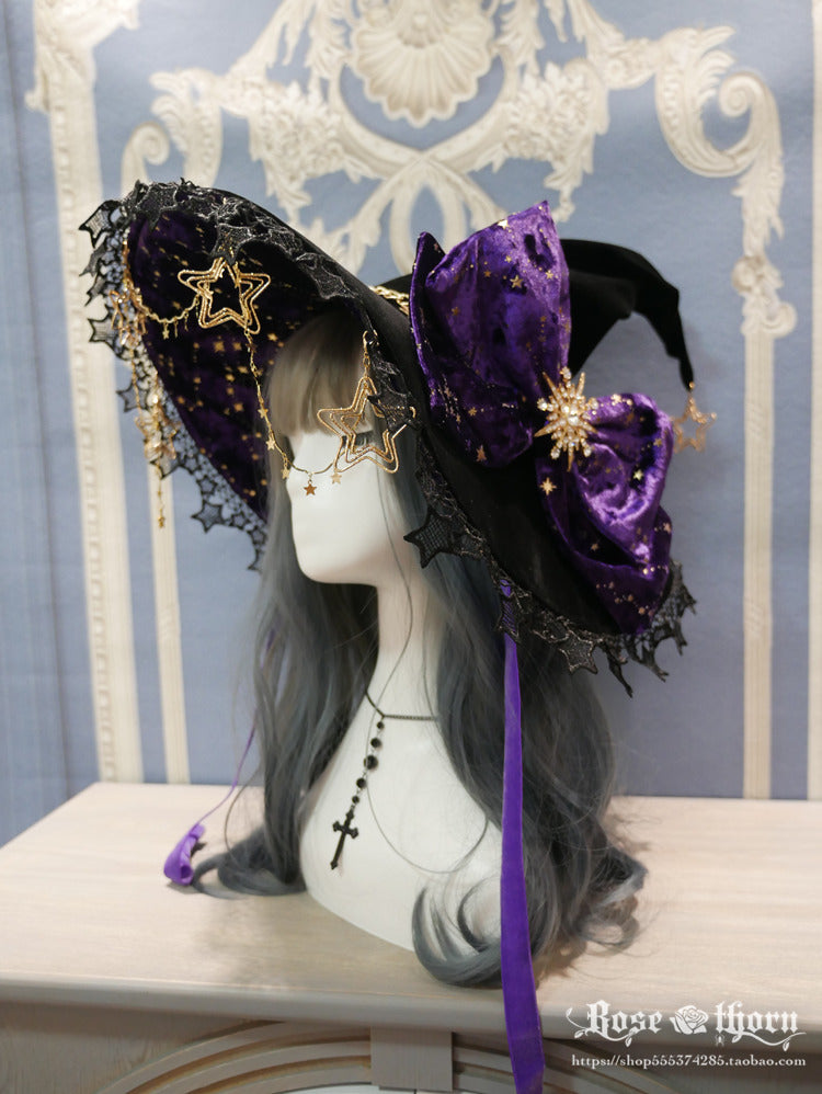 Polar Night Sky - Halloween Gorgeous Gilding Lolita Witch Hat - image 6
