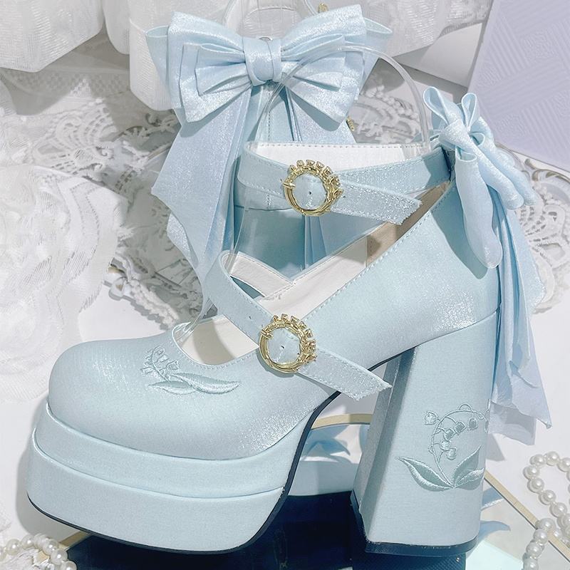 Floating Dream Lily - Elegant Lolita High Heel Shoes, Detachable Bow - image 8