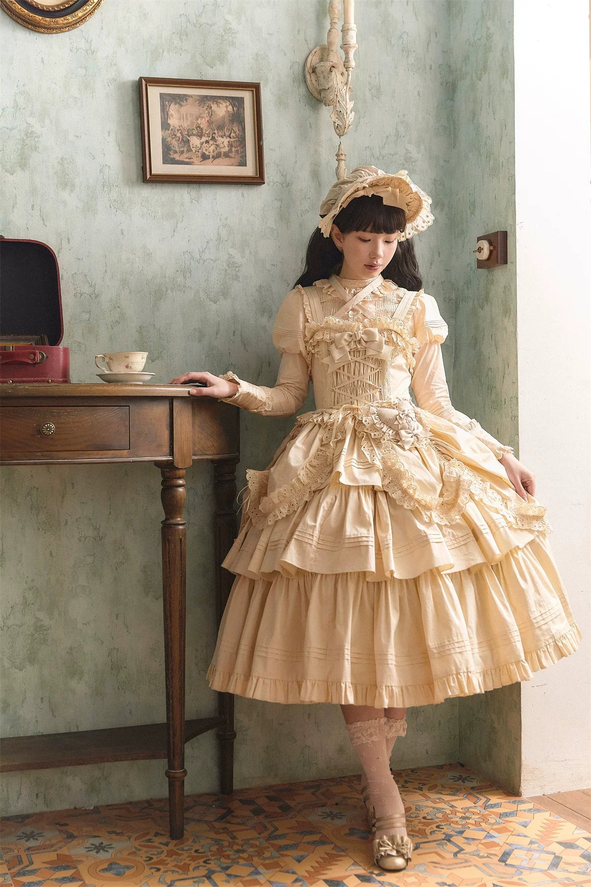 Cotton Gothic Lolita Long JSK, Drawn-up Hem - image 50