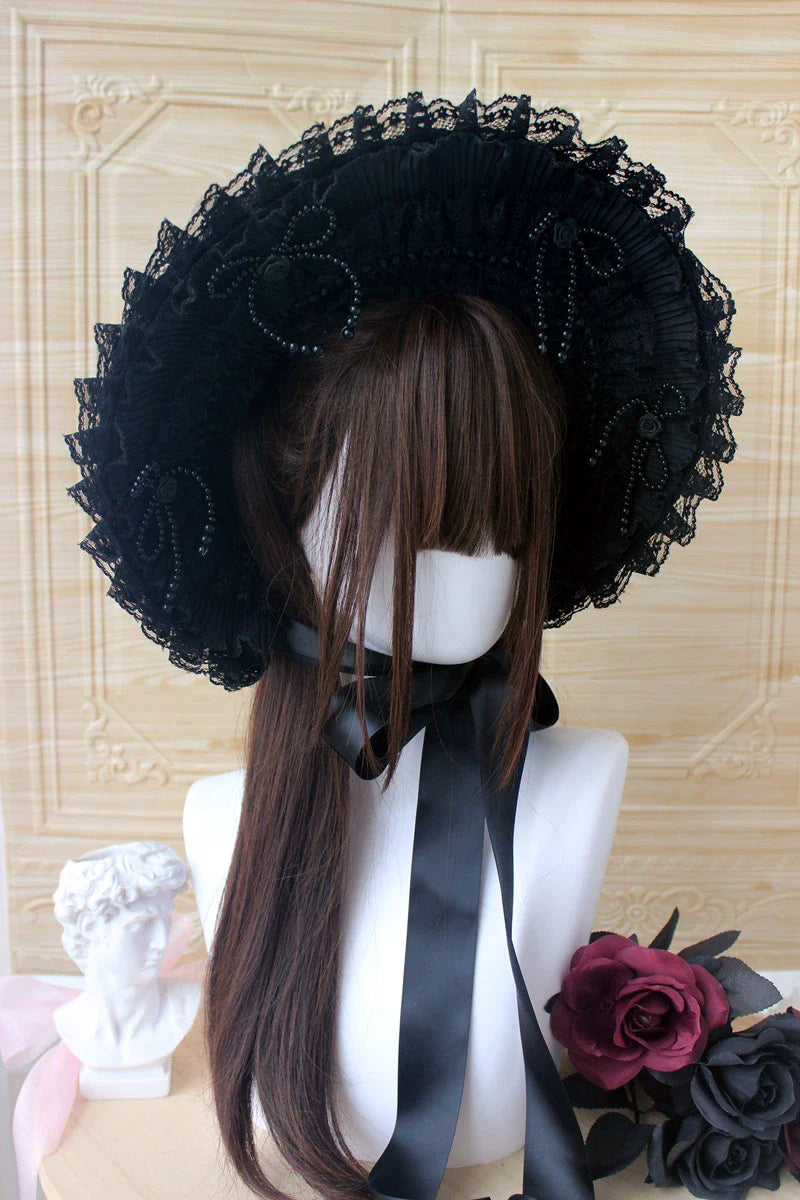 Gothic Lolita Handmade Bonnet with Bows and Beads - image 7