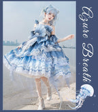 Blue Breath Jellyfish - Classic Lolita JSK Dress, Side Zipper - image 9