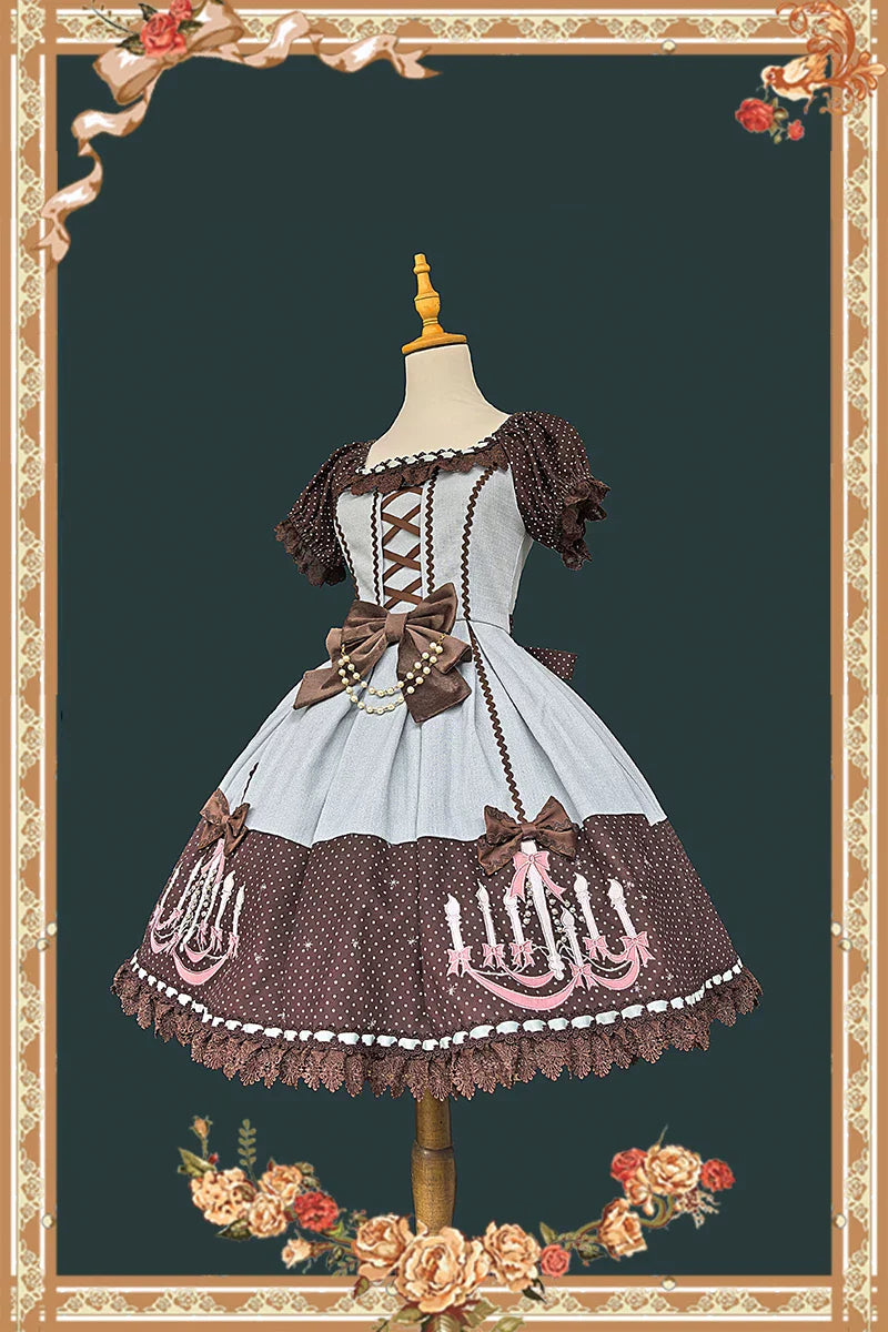 Chandelier - Old School Lolita OP Dress, Polka Dot, Chandelier Print and Accessories - image 9