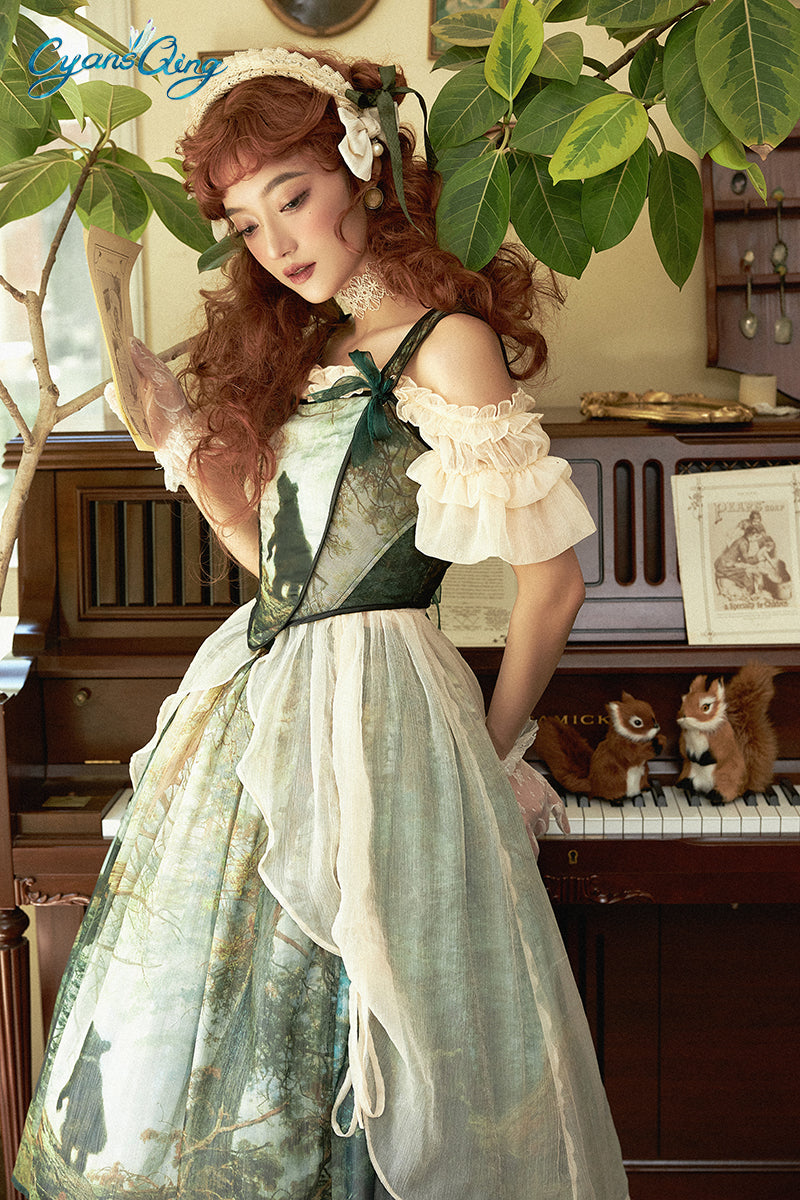 Cyan - Morning of Pine Forest - Elegant Lolita Bear Print Skirt - image 5
