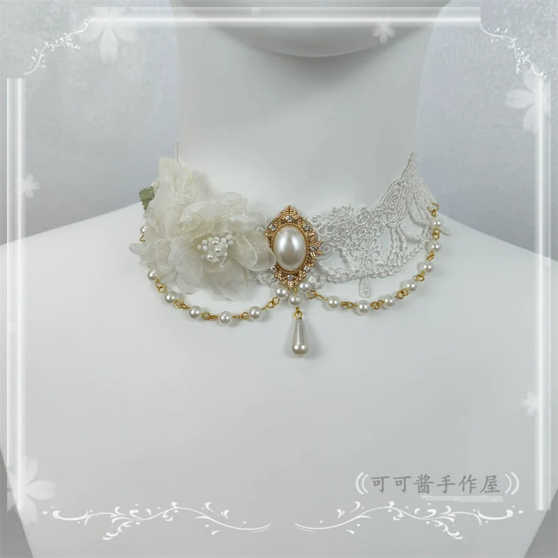 Elegant Lolita Necklace Rose Gemstones and Pearl Necklace - image 6