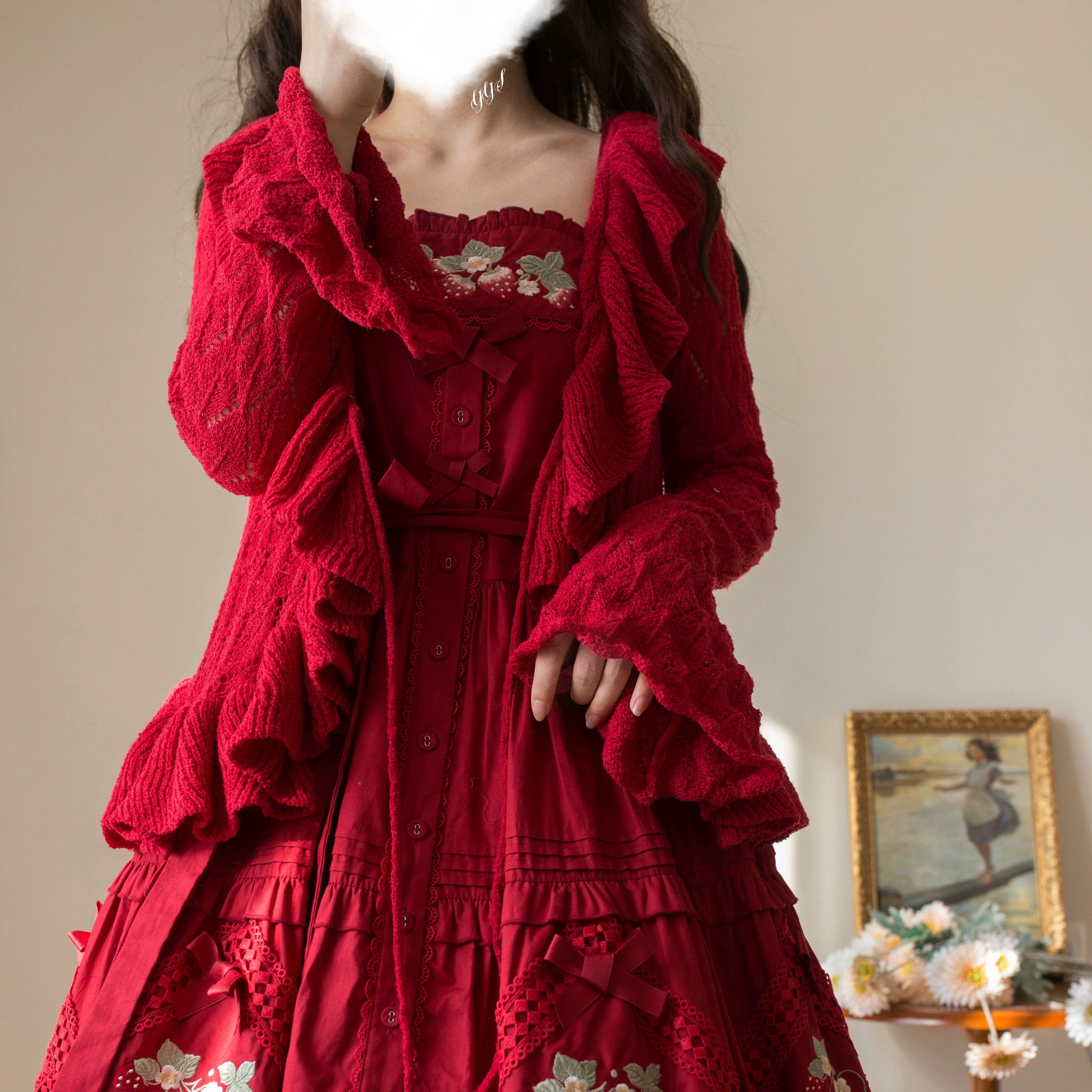 Sunset Bouquet - Elegant Lolita Cardigan, Flounce Hem - image 5