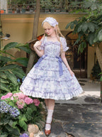 Purple Blossom Romance - Chiffon Classic Lolita OP Dress, Floral Print and Accessories - image 6