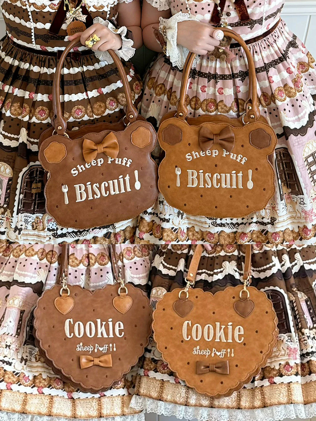 Bear Cookies - Kawaii Lolita Bag, Embroidery & Bow - image 1