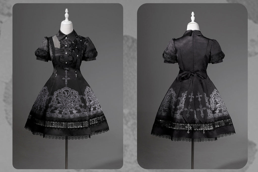 Black Lace Lily Gothic Classic Lolita OP Dress - image 7