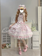 Creamy Sweet Bunny - Cotton Old School Lolita Bunny Ear OP Dress with Bows and Accessories - image 6