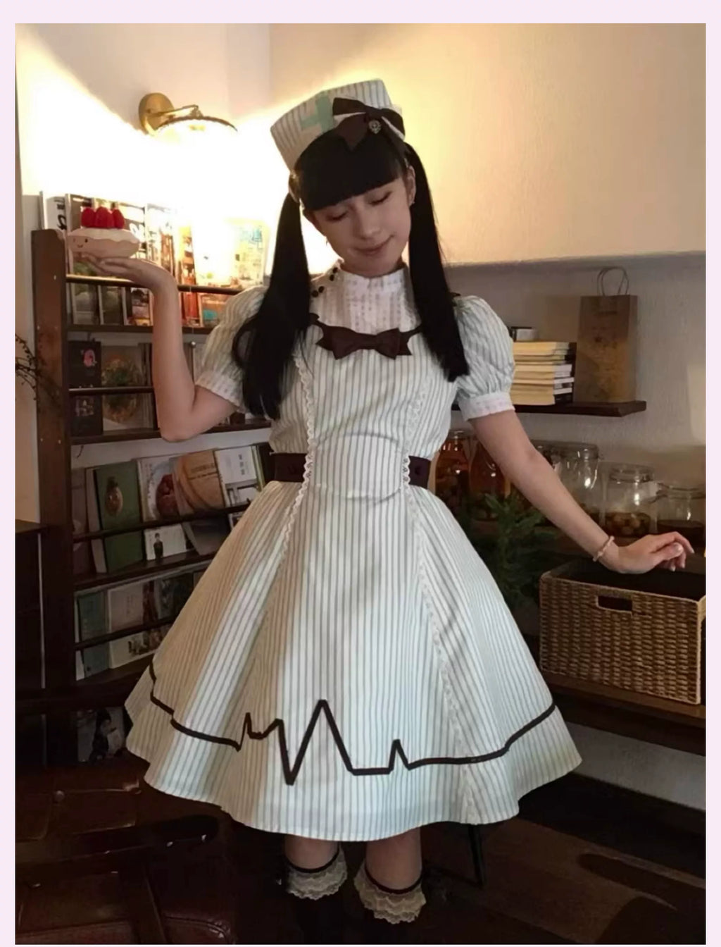 Mint Prescription - Old School Lolita Striped OP Dress, Electrocardiogram Trace and Accessories - image 8