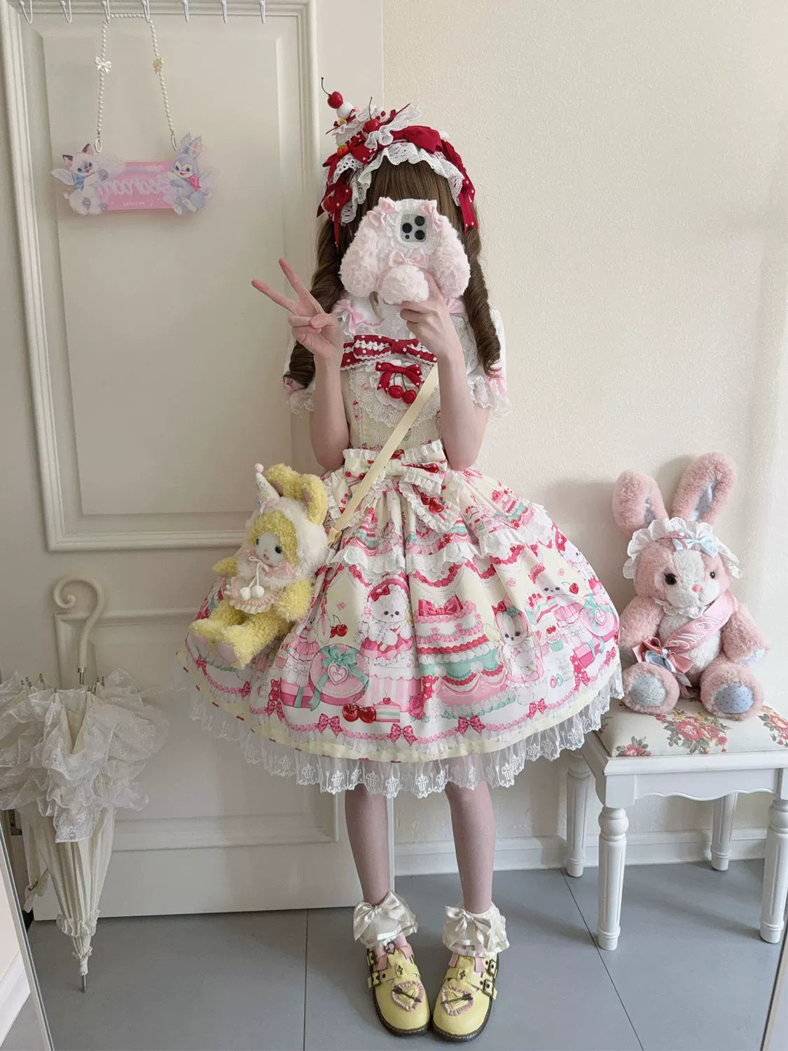 Cherry Bake Song - Kawaii Lolita JSK Dress With Dessert Print & Cherry Bow - image 15