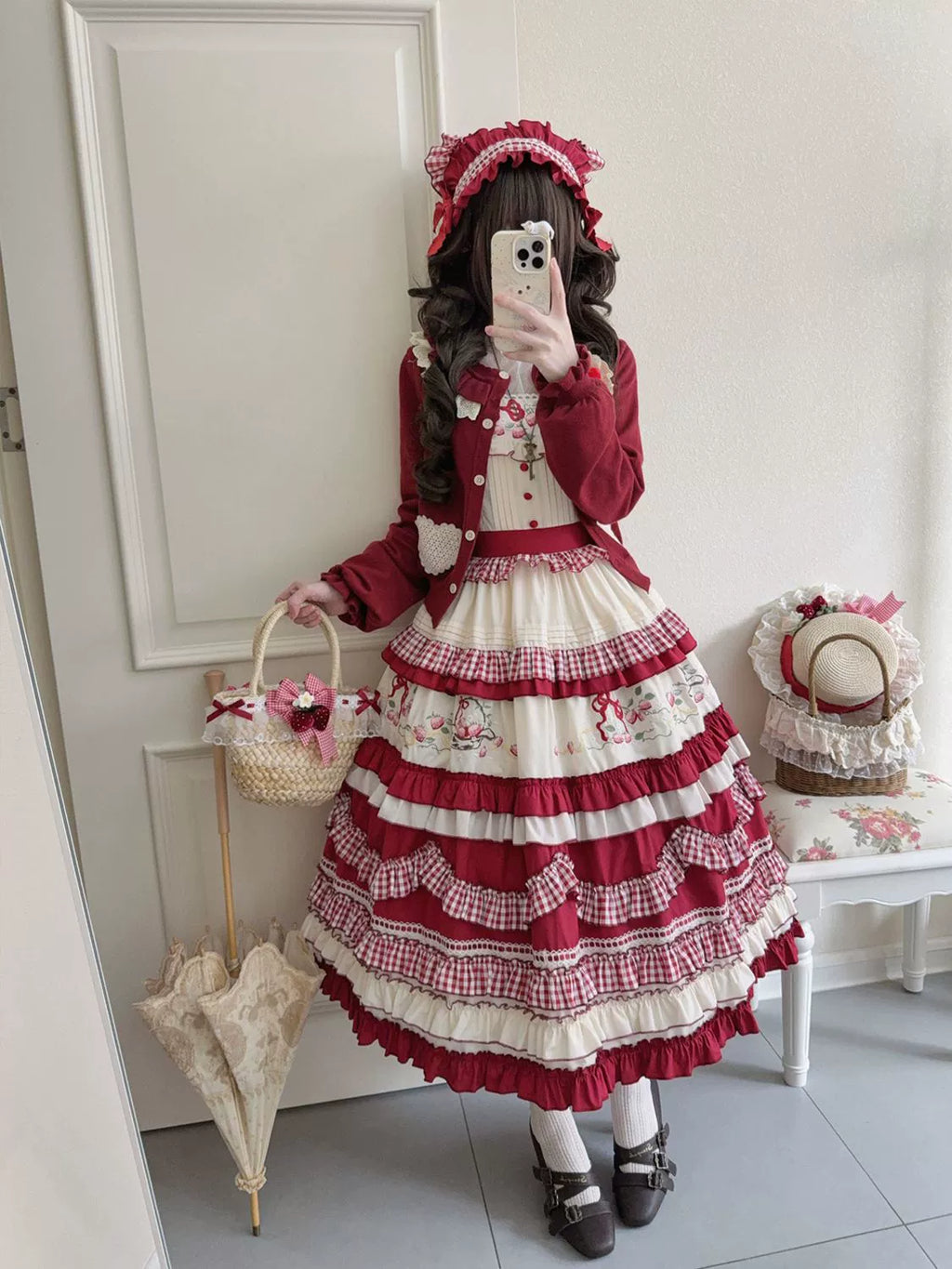 Strawberry Basket - Country Lolita JSK Dress, Strawberry Embroidery - image 4