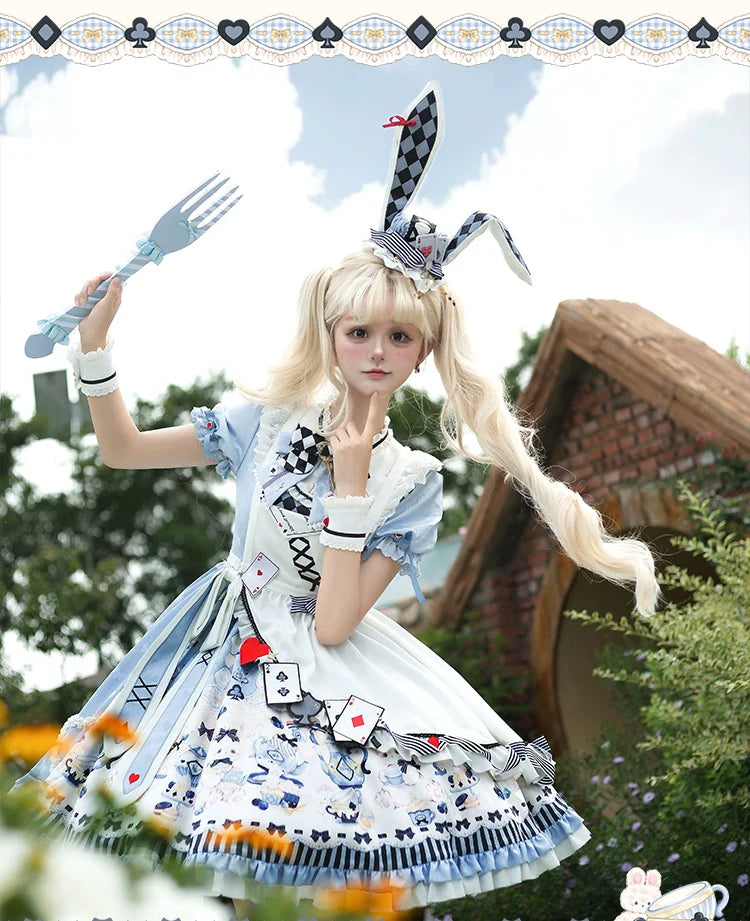 Alice - Kawaii Lolita OP Dress, Rabbit & Playing Card Motifs - image 10