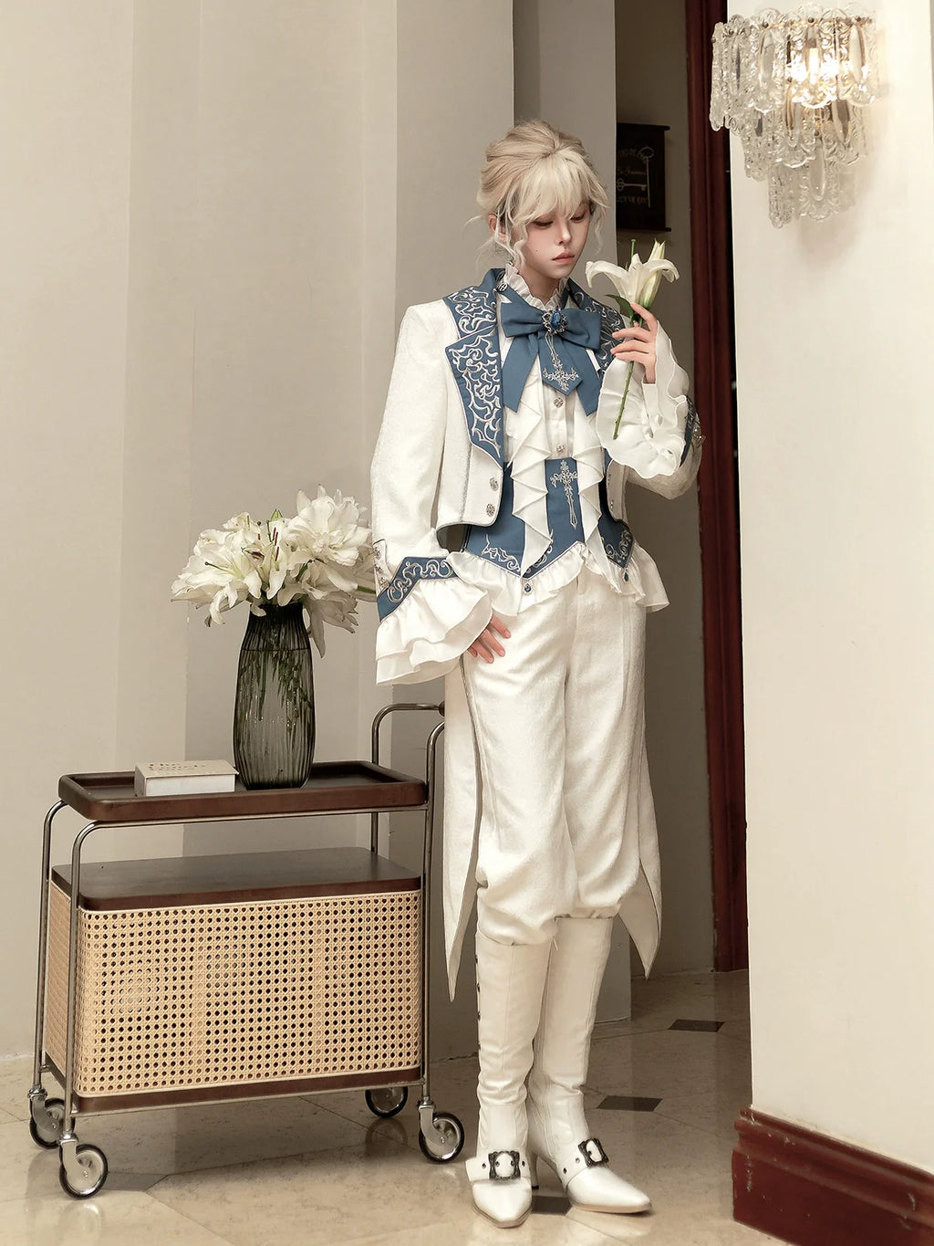 Lunar Paladin - Embroidered Ouji Lolita Tailcoat Set - image 5