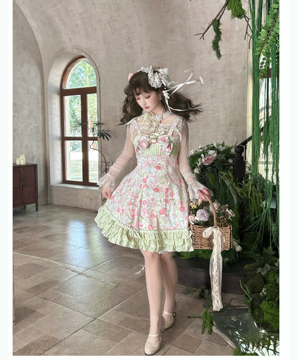 Rose Spring Romance - Cotton Old School Lolita JSK Dress, Floral Print - image 15