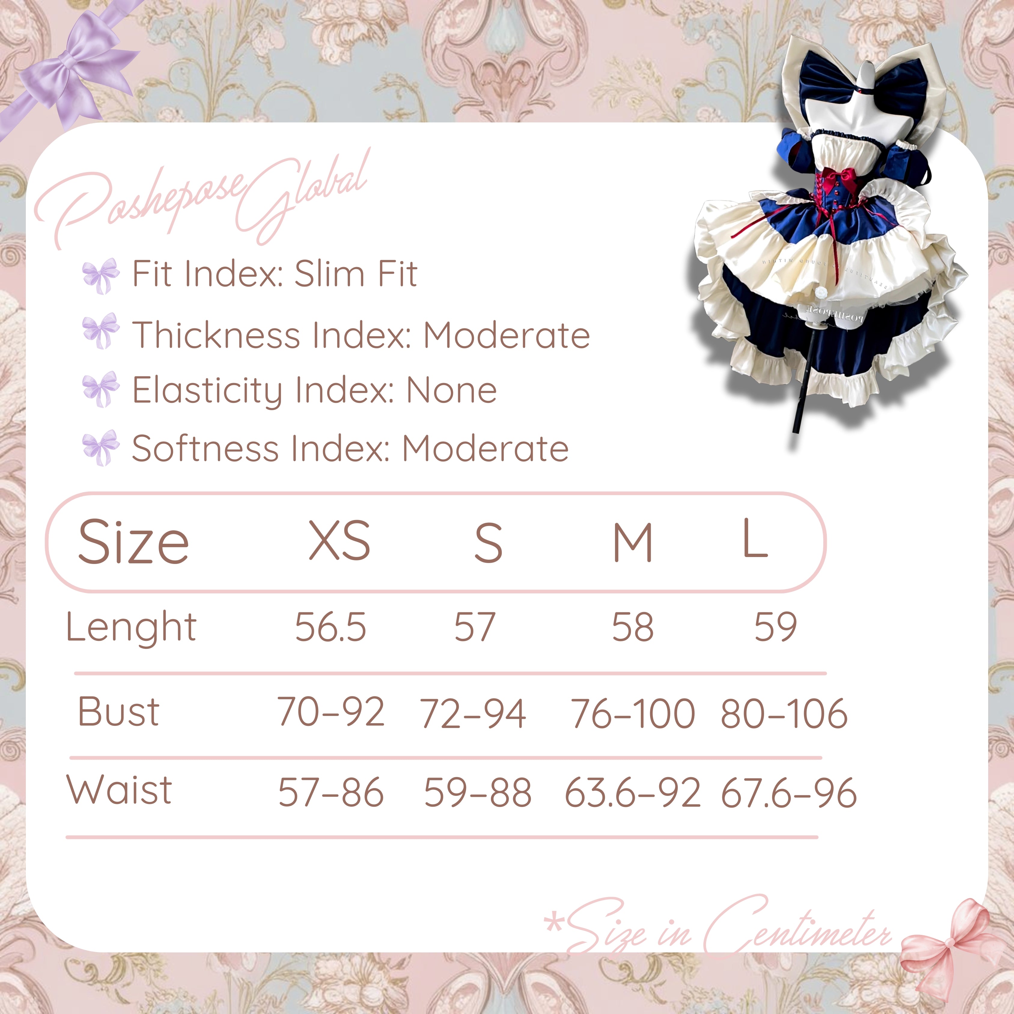 POSHEPOSE - Snow Princess Princess Dress - official POSHEPOSE size chart