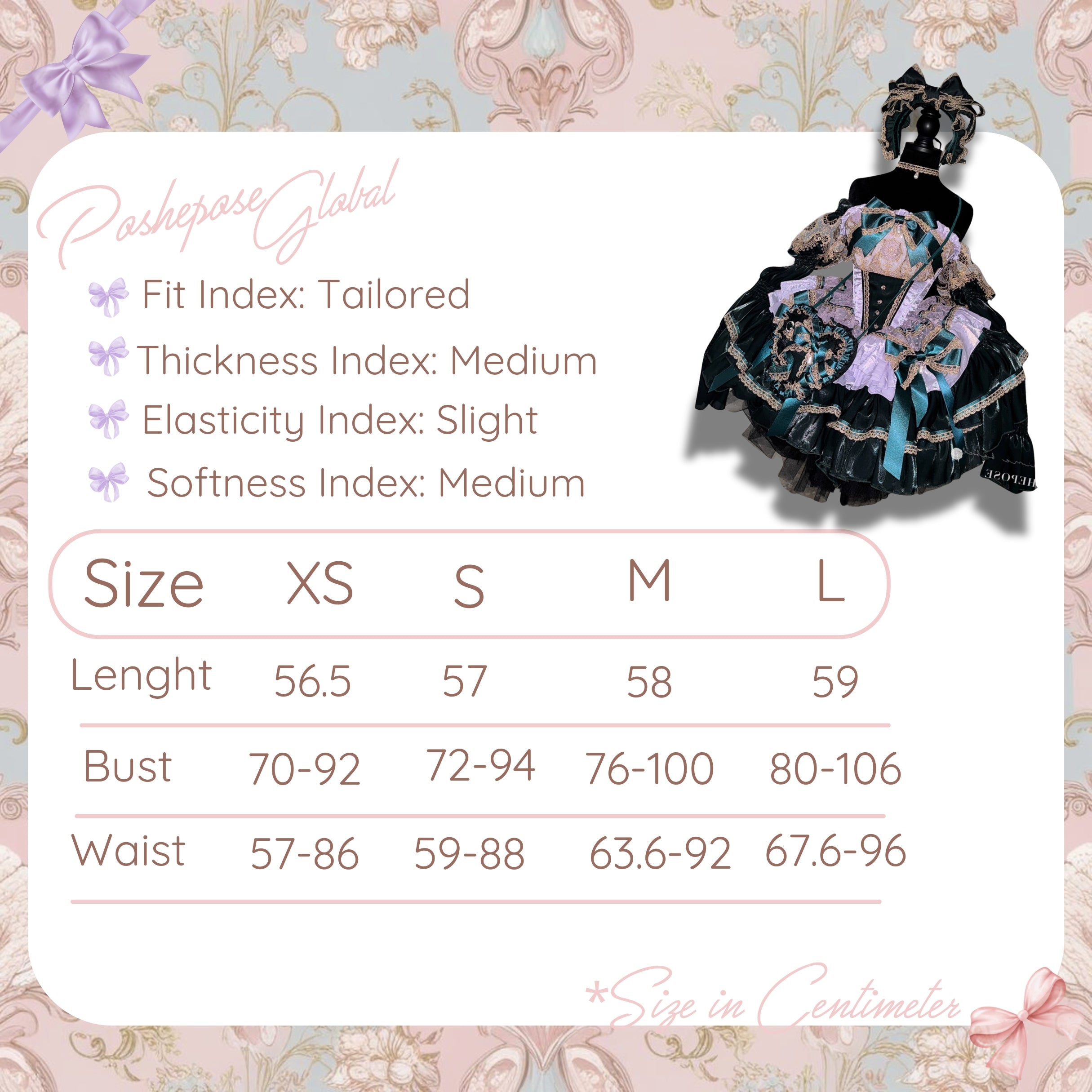 POSHEPOSE - Retro Palace Dress - official POSHEPOSE size chart