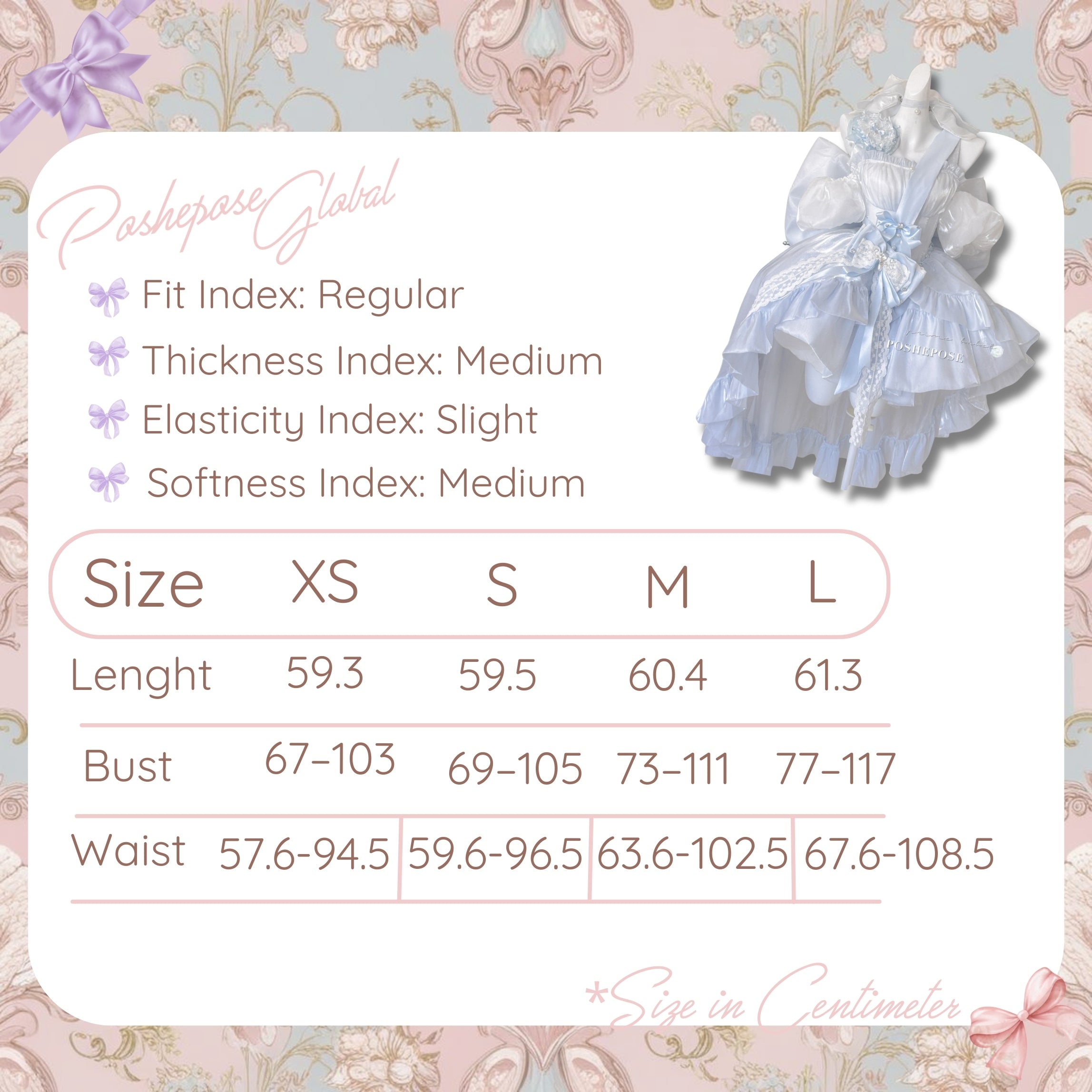 POSHEPOSE - Princess of the Heart Dress - official POSHEPOSE size chart