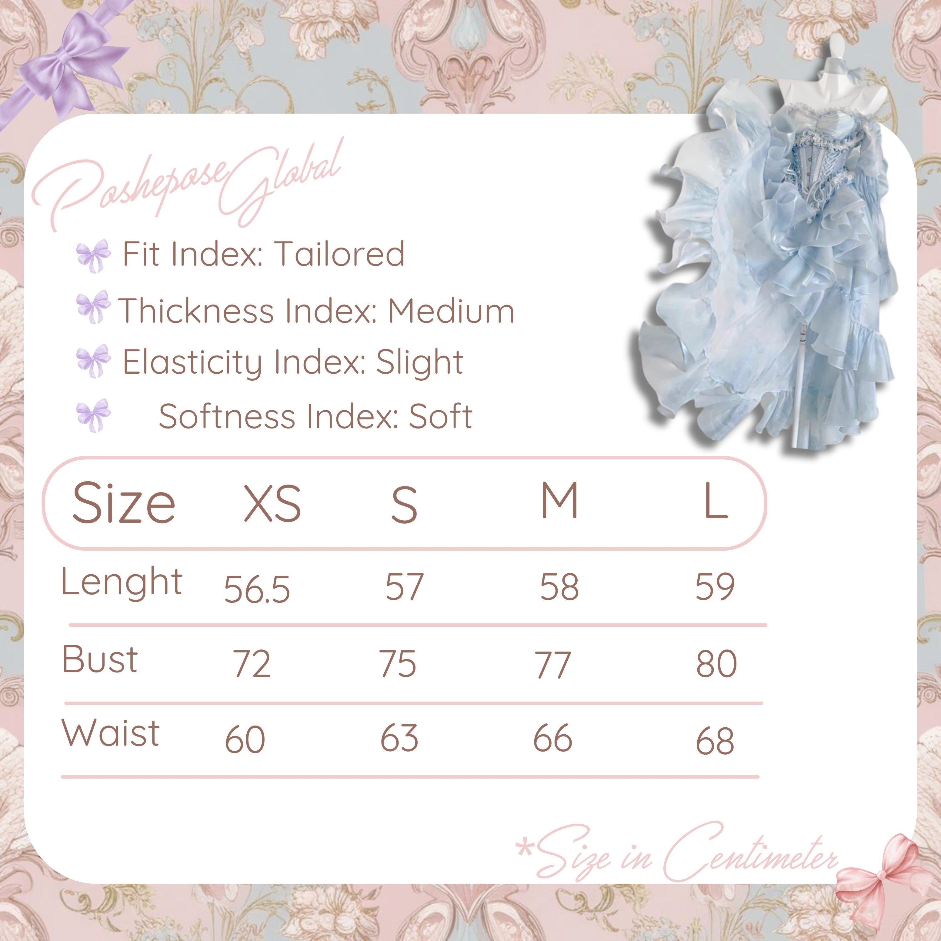 POSHEPOSE - Spiritual Light Set Dress - official POSHEPOSE size chart