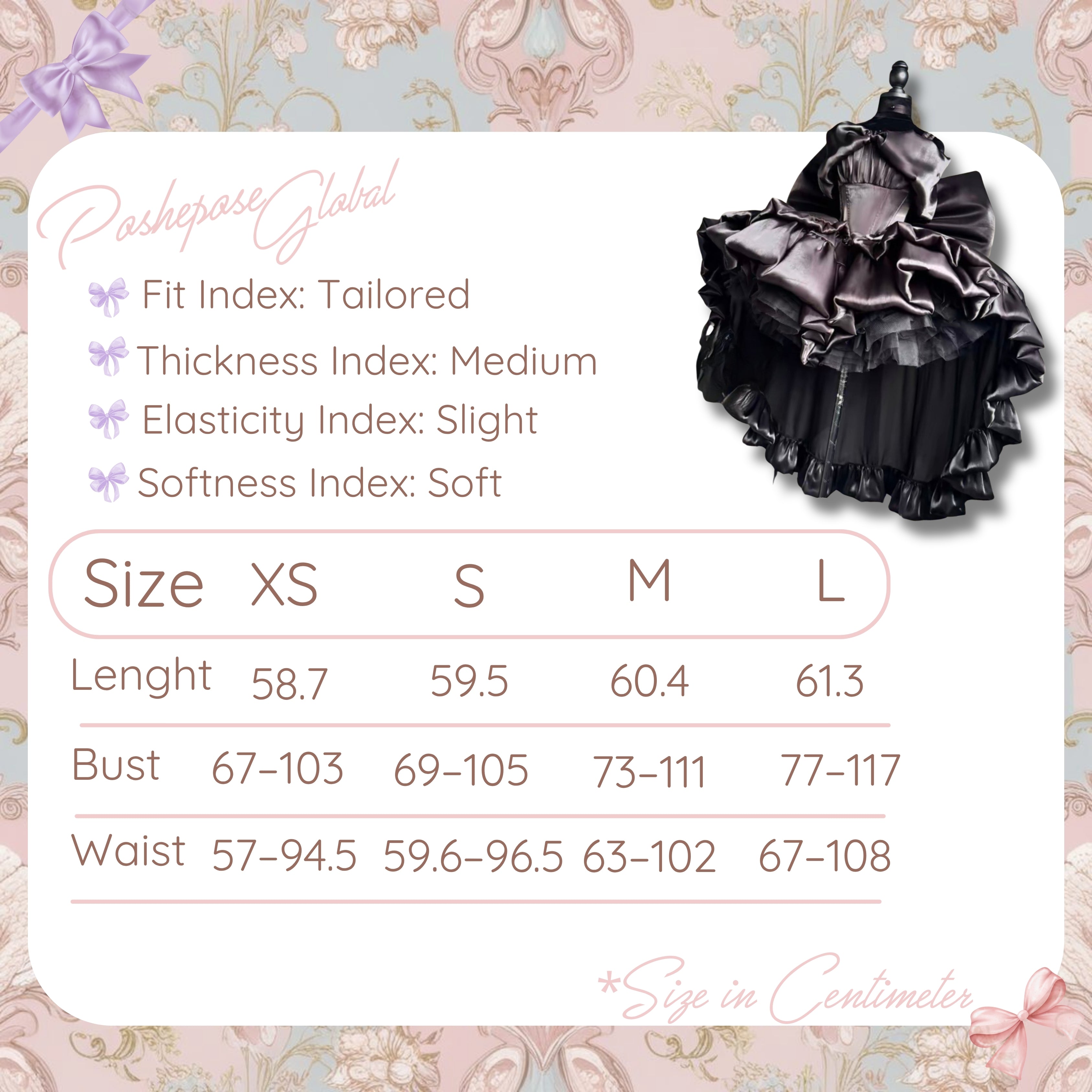 POSHEPOSE - Obsidian Princess Dress - official POSHEPOSE size chart
