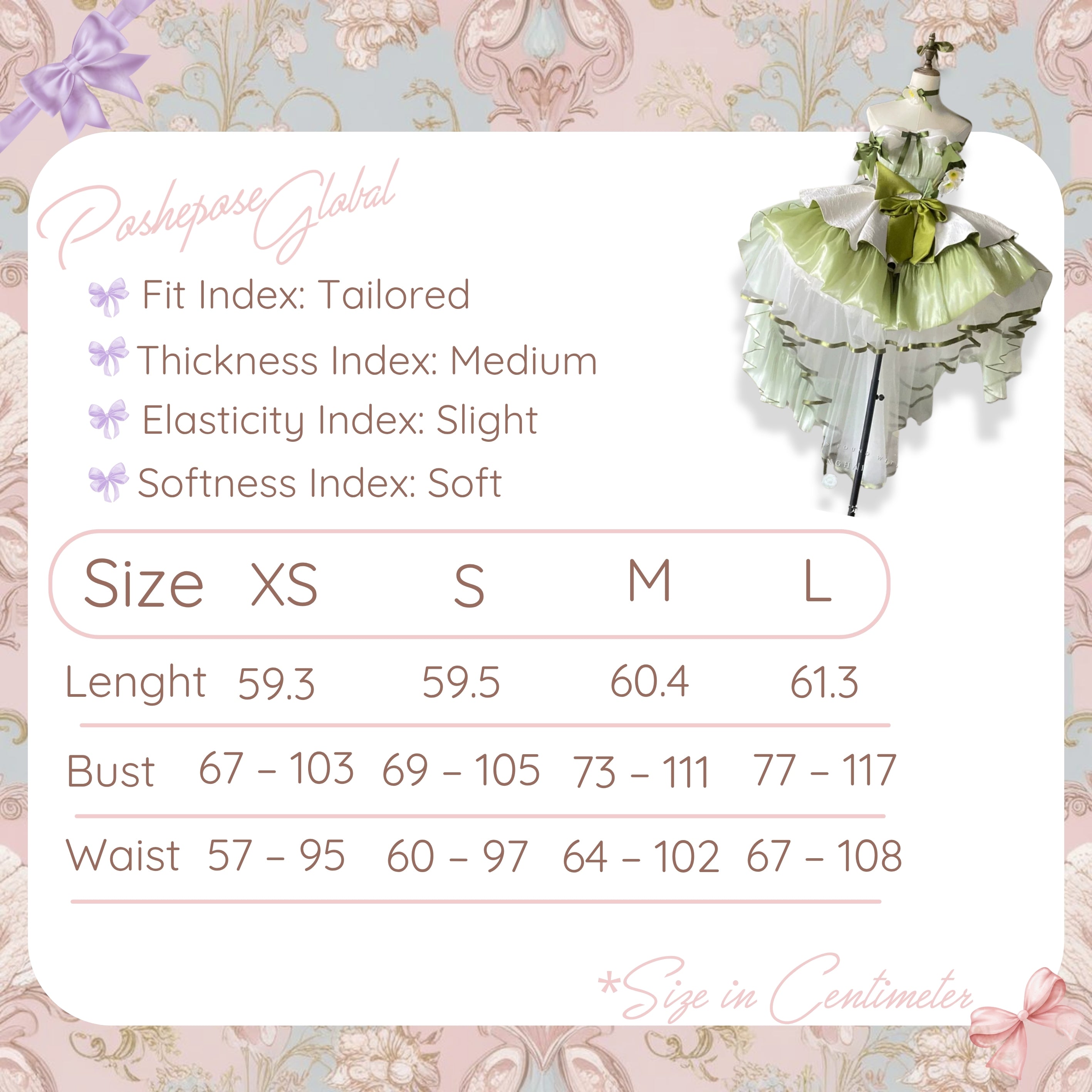 POSHEPOSE - Lily Aquarelle Dress - official POSHEPOSE size chart